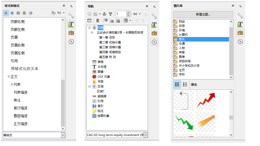 LibreOffice Writer 样式，大纲导航及图片库